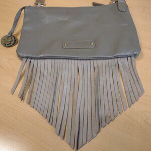 Lucky Brand - leather fringe crossbody shoulder bag - taupe - EUC